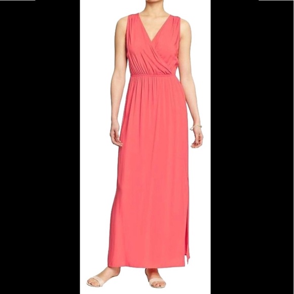 navy and coral maxi dress